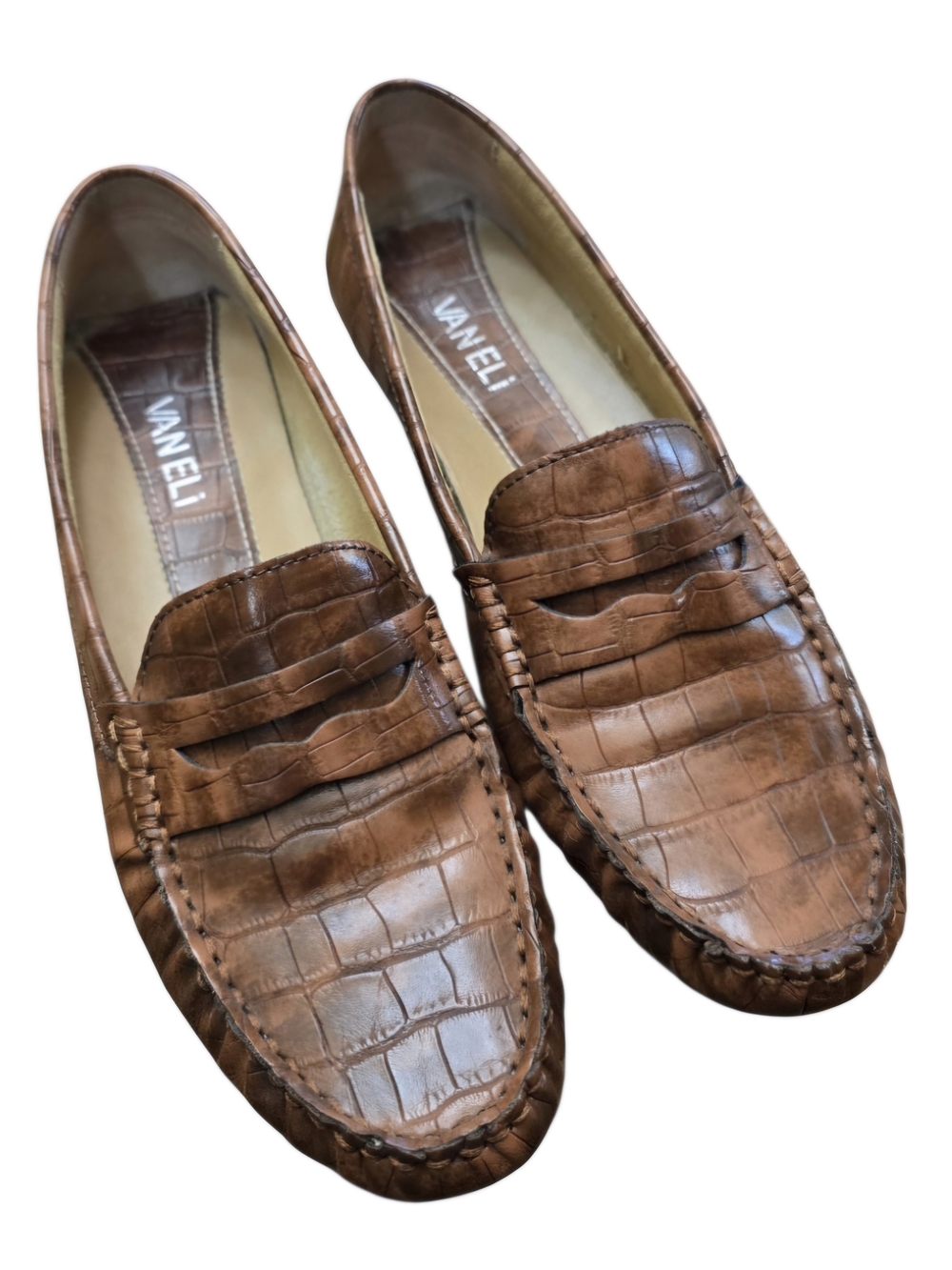 Vaneli Women’s Brown Croc-Embossed Leather Alanna Loafers Sz 7N